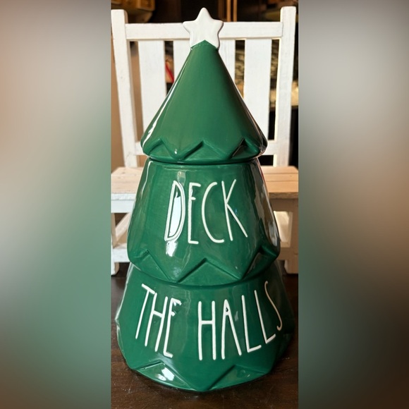 Rae Dunn Green 'Deck the Halls' Christmas Tree Jar - Picture 1 of 3